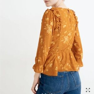 Madewell Ruffle Shoulder Peplum Top In Tonal Botanical